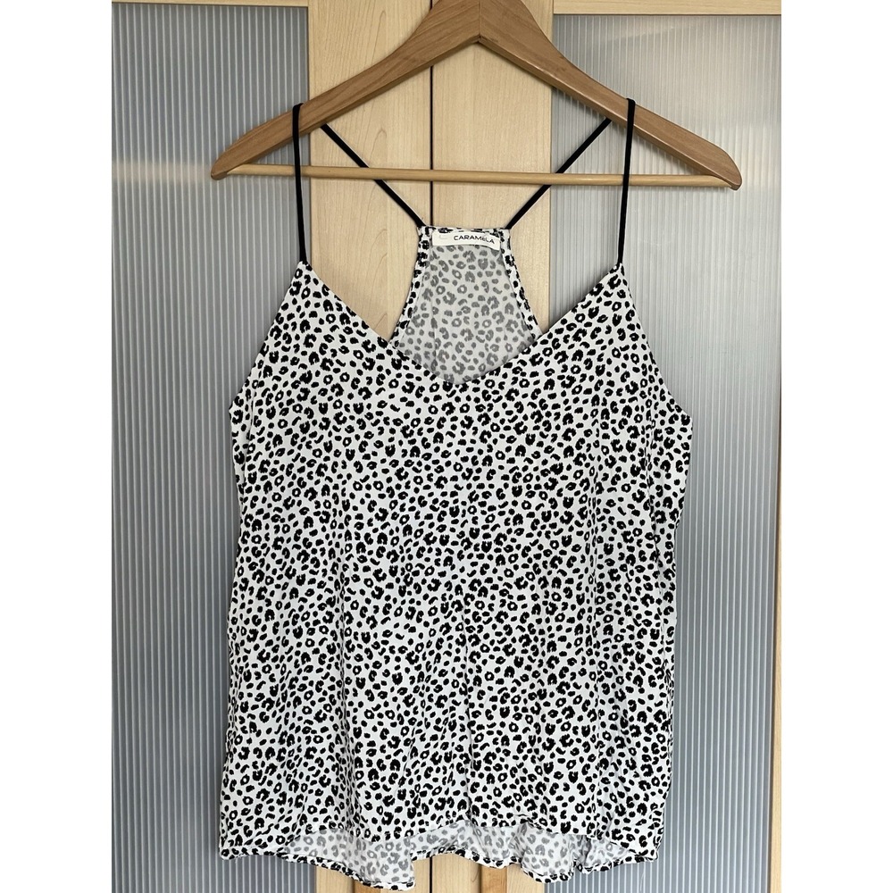 Carmela Animal Print Strappy Top Sz L Camisole Blouse Silky Layering Tank Paety